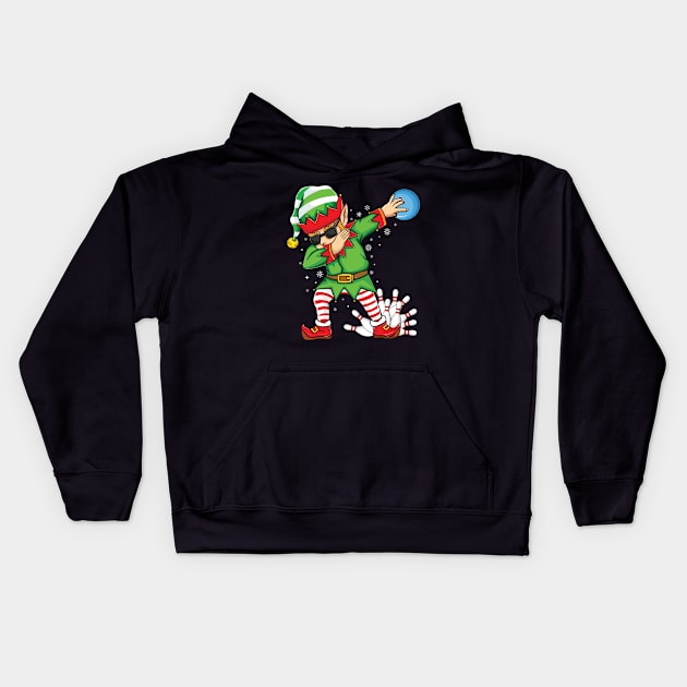 Xmas Dabbing Elf Bowling ball and pins Christmas bowling Kids Hoodie by UNXart